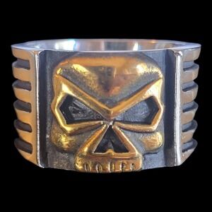 Men's Biker Ring Stainless Steel Skull Brother Two-Tone Wide Band Size 10